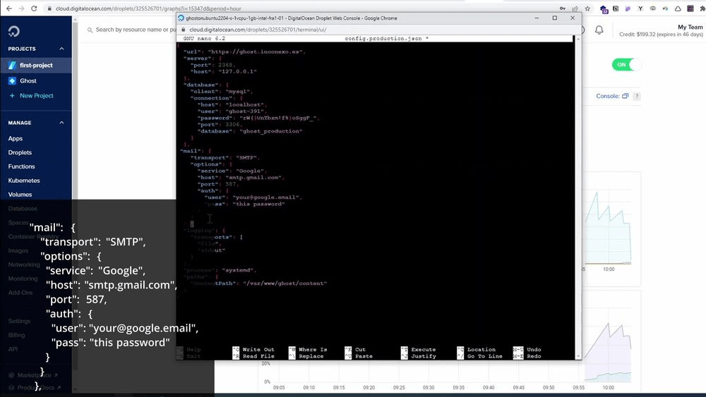El archivo config.production.json con la configuración SMTP